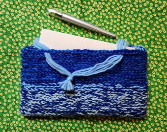 Pochette au crochet, bleu multicolore, horizon, couverture de cahier/livre