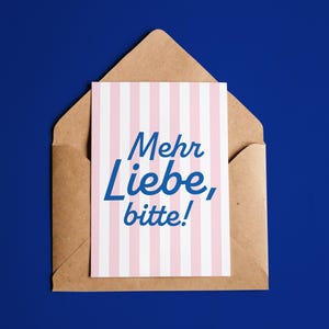 Cartão Postal Amor "Mais amor, por favor!" | A6 com envelope de papel kraft ou porta-cartões | Mini impressão