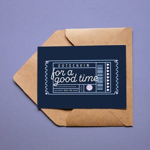 Carte postale de bons d'achat "Chèque pour passer un bon moment" | A6 avec enveloppe en papier kraft | Mini-impression