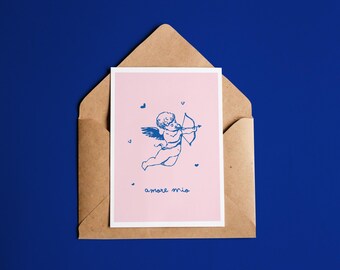 Love postcard "Amore Mio" | A6 with kraft paper envelope or card holder | Mini print