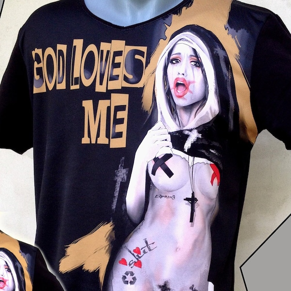 T-shirt male -sexy nun Gothic style