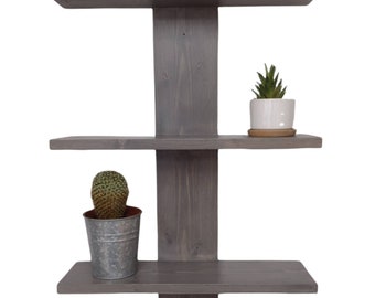 Wall shelf unit, wooden 3 tier in a simple modern design