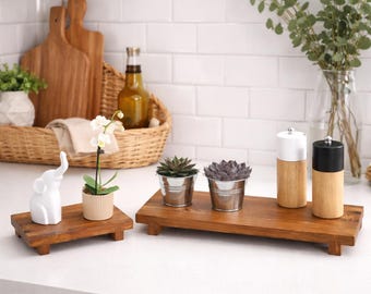 Solid Wood Countertop Display Riser – Handmade Kitchen Decor Tray