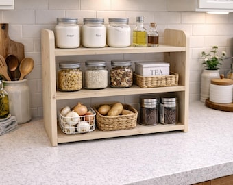 Wooden Kitchen Countertop Shelves, Freestanding Or Wall Mounted, Handmade. Custom Sizes Made To Order.