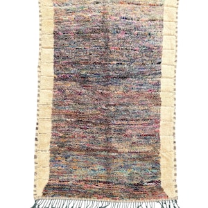 200x320 cm – 新品 ベニ・ウラインラグ – ハンドメイドウールモロッコカーペット – クリーム色のボーダーが入ったマルチカラーベルベルラグ – 大型エリアラグ – 送料無料