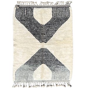 Marokkaans Mrirt-kleed 160x240 cm – Handgeweven zwart crèmekleurig wollen tapijt – Abstract minimalistisch Berberkleed – Gratis verzending