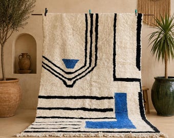 Beni M'rirt Rug – Custom Handmade Moroccan Wool Rug | Blue Geometric Berber Carpet | Modern Area Rug | Atlas Mountains Artisan
