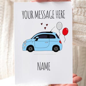 Personalised Fiat 500 Birthday Card | Card With Name | Car Fan Art | Car Fan Gift | Car Fanatic Card | Girly Car Accessory | Greetings Card
