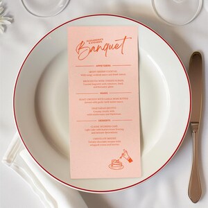 Wedding Menu Template, Illustrated Cake Design, Editable Menu Card, Customizable Modern Wedding Menu, Minimalist Wedding Dining