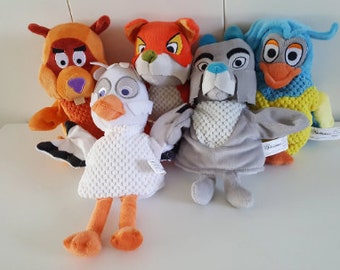 Fabeltjeskrant handpoppen poppenkastpop vintage hand puppet Meneer de Uil , Juffrouw Ooievaar -  retro seventies doll