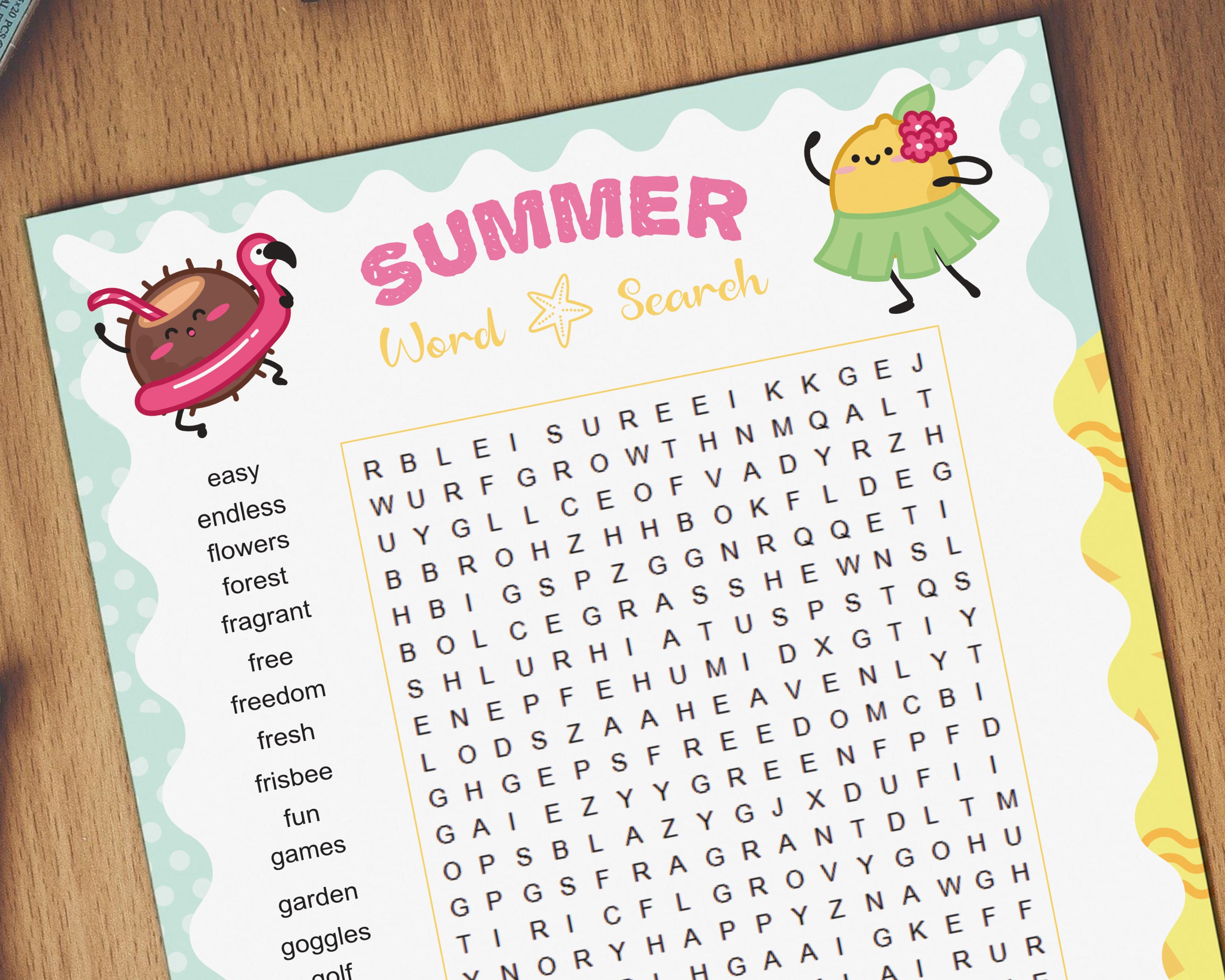 printable word search puzzle game summer kids worksheet word etsy