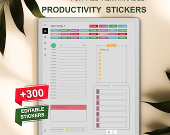 Adesivi di produttività modificabili per reMarkable Paper Pro, 2 e Move: elenchi, tracker, tabelle e altro / pronti per copiare e incollare