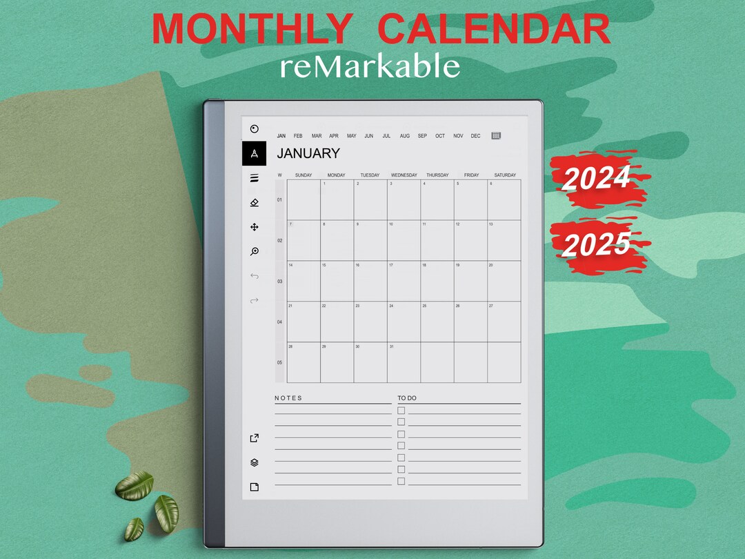 Remarkable 2 Templates 20242025 Monthly Calendar, Hyperlinked, Sunday