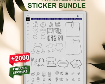 Adesivi modificabili per reMarkable – Oltre 2000 icone, note, forme e altro / Copia-incolla istantaneo / Non è necessario tracciare / Funziona su rM 1, 2, Paper Pro