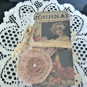Handmade Junk Journal: Hardback Cover, Lace, Tags, 98 Pages