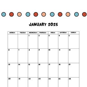 2025 Minimal Calendar, 12 Month, Dated, 8.5 x 11 inches, Vertical Printable Calendar Page, PDF Printable, Instant Digital Download