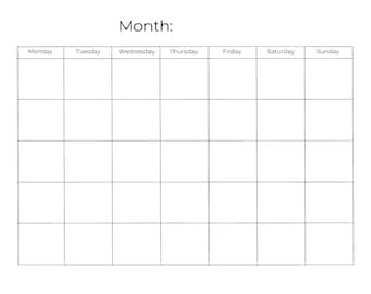 Blank Calendar Template 8.5 X 11 Inches Vertical Printable - Etsy