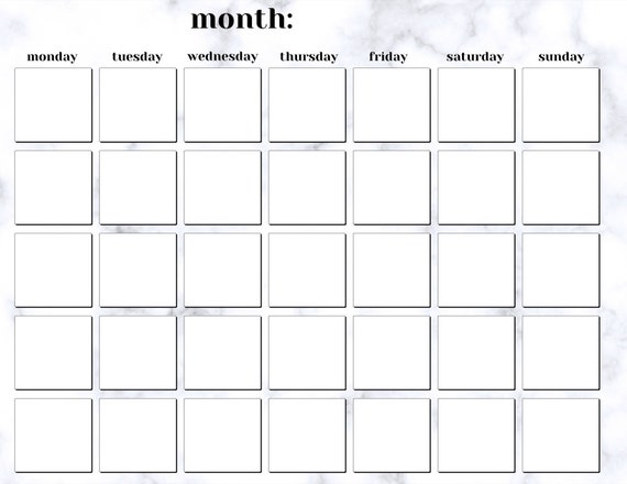 3 X Marble Minimal Blank Calendar Templates, Grey, Pink, Blue, A4,  Horizontal, PDF Printable, Instant Download - Etsy