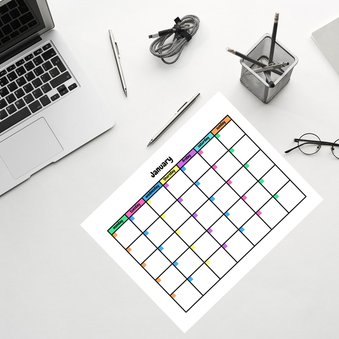 Show 12 Month Calendar 12 Month Colourful Blank Calendar Template, January to December, 11 X 8 ...