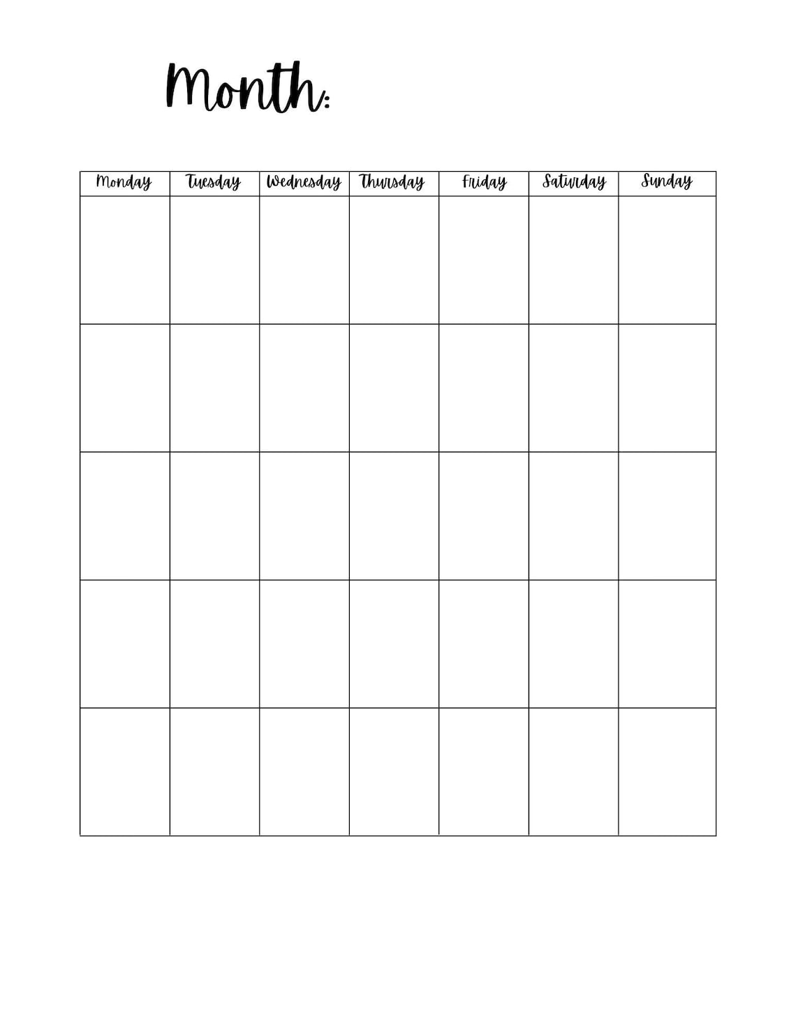 Blank Calendar Template, 8.5 X 11 Inches, Vertical Printable Calendar ...