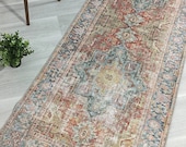 Turkish Runner Rug, Heriz Distressed Earth tones Terracotta Floral Vintage Hallway Runners Luxury Kitchen Tapis Farmhouse Boho Kilim Rugs