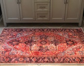 2x3 3x5 Turkish Rug, Vintage Red Coral Brunt Orange Entryway Door Floor Mat Rug Anti-slip Non slip Bath mat, Bathroom Kitchen Doormat Rugs