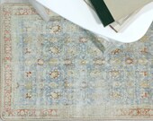 2x3 Vintage Rug, Turkish Oushak Faded Blue Beige-Blush Entryway Door Floor Mat Anti slip Bath Bathroom Kitchen Bedroom Doormat Rugs Decor