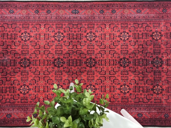 Red Turkmen Rug Turkish Vintage Afghan Style Area Rugs Living - Etsy