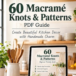 60 makraméknutar och mönster i PDF-format | Nybörjarhandledning för makramé | Steg-för-steg-instruktioner | Direkt digital nedladdning