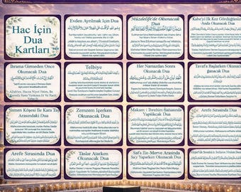 Schede flash per l'Hajj in turco / Schede di preghiera in inglese e turco / Schede di preghiera islamiche / Suppliche per l'Hajj / Download immediato