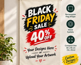 Bandiera su tela personalizzata, striscione con grafica personalizzata, bandiera con logo aziendale, decorazione da parete 30 x 45 cm, offerta Black Friday con il 40% di sconto.