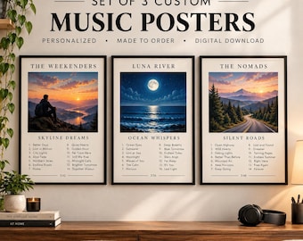 Set di 3 poster personalizzati per album, decorazioni murali musicali personalizzate, poster musicali su misura, decorazioni murali per album, download digitale, realizzati su ordinazione