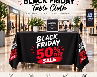 Custom Black Friday Tablecloth, Personalized Logo Table Cover, Promotional Trade Show Tablecloth, Business Vendor Booth Display