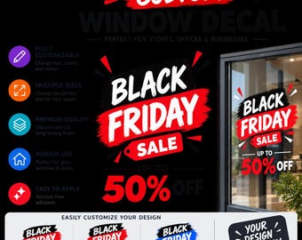 Custom Black Friday Window Decal, Personalized Storefront Sale Window Sign, 40% Off Retail Window Sticker, Business Promotion Decal