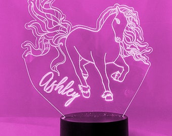 Horse Led Night Light, Horse Lover, Equestrian, Kids Room Decor, Horseback Riding, Pony,  Personalized 16 colors w/ remote