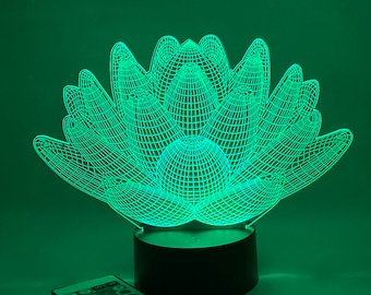 Luz de noche de flor de loto, decoración estética, diseño zen, Feng Shui, con 16 colores y control remoto