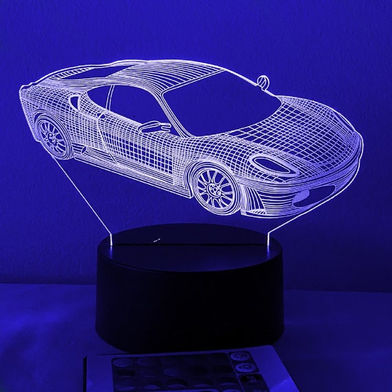 Race Car Night Light for Kids, 3D Illusion Night Lamp, 16 Colors