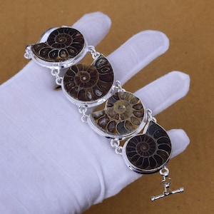 Bracciale con pietra preziosa fossile di ammonite, bracciale con ciondolo in argento sterling 925, bracciale fatto a mano, gioielli in argento, braccialetto con ammonite, regalo per la mamma