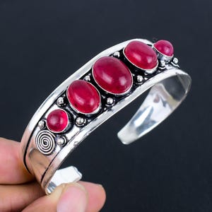 Kashmiri Red Ruby Gemstone Bangle Natural Stone 925 Sterling Silver Jewelry Handmade Bangle Women's Jewelry Cuff Bangle Wedding Gifts