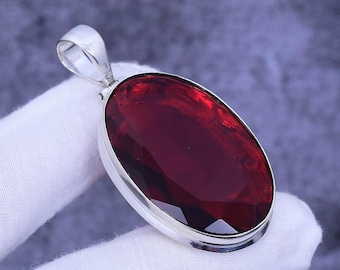 Red Garnet 925 Sterling Silver Pendant: Handmade Oval Necklace