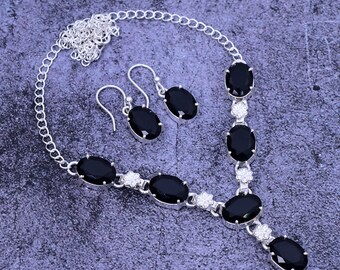 ブラックオニキス 925スターリングシルバーネックレス＆イヤリング