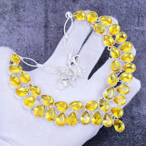Faceted Citrine Gemstone Necklace 925 Sterling Silver Necklace Handmade Necklace Bohemian Necklace Anniversary Gift Solid Silver Jewelry
