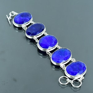Blauer Saphir Sterling Silber Armband - Boho Charm Armband