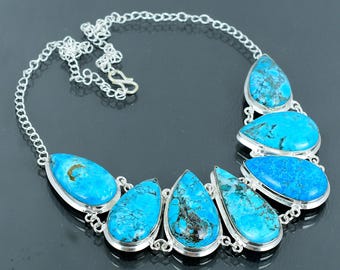 チベットターコイズ925スターリングシルバーネックレス - ハンドメイド 