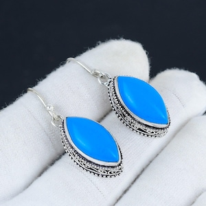 Blue Turquoise Sterling Silver Dangle Earrings: Handmade Designer Jewelry