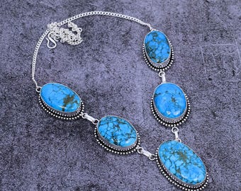Natural Tibetan Turquoise Necklace: Sterling Silver Bohemian Jewelry