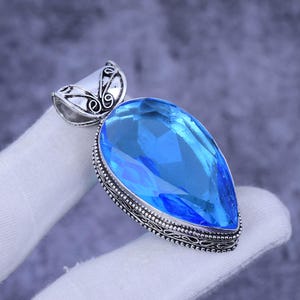 Handmade Swiss Blue Topaz Pendant: Vintage Sterling Silver Jewelry