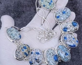 Collar de azurita K2 de plata de ley hecho a mano