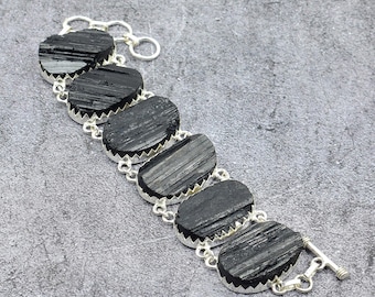Bracciale Donna In Tormalina Nera E Argento Sterling 925 - Realizzato A Mano, Pietra Protettiva, Confezione Regalo