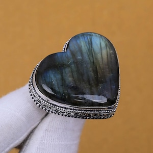Labradorit Edelsteinring | 925 Sterling Silber Ring | Handgefertigte Ring | Alle Ringgrößen | Herzform Ring | Weihnachtsgeschenk | Geburtstagsgeschenk